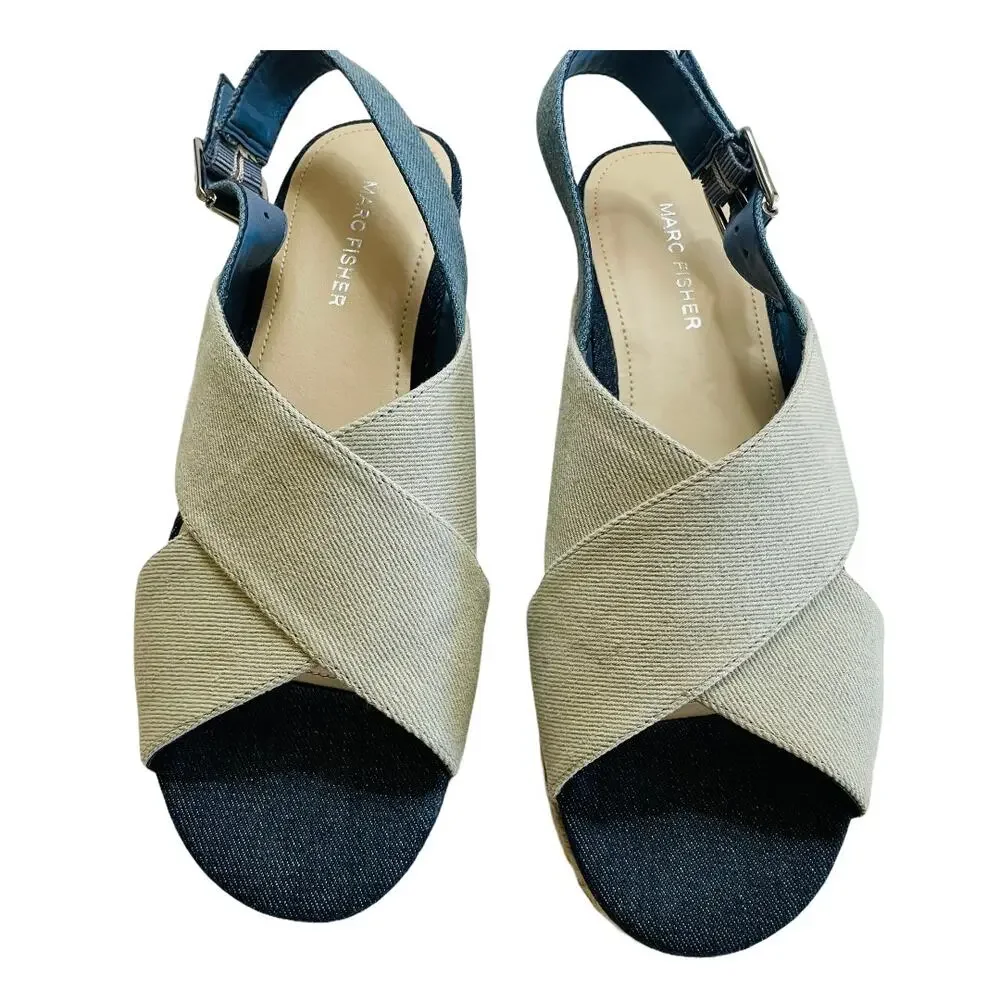 Marc Fisher Denim Espadrille Wedge Sandals 9.5